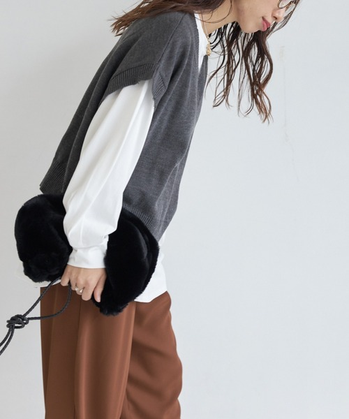 AIC.(エーアイシー)の「カットロンT×ダメージニットベストセット(ニット/セーター・レディース・チャコールグレー/ブラック/オフホワイト・FREE)」の7枚目の写真