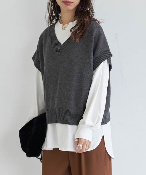 AIC.(エーアイシー)の「カットロンT×ダメージニットベストセット(ニット/セーター・レディース・チャコールグレー/ブラック/オフホワイト・FREE)」の11枚目の写真
