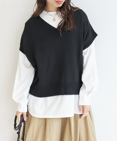 AIC.(エーアイシー)の「カットロンT×ダメージニットベストセット(ニット/セーター・レディース・チャコールグレー/ブラック/オフホワイト・FREE)」の5枚目の写真