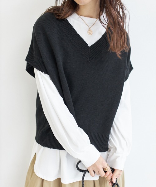 AIC.(エーアイシー)の「カットロンT×ダメージニットベストセット(ニット/セーター・レディース・チャコールグレー/ブラック/オフホワイト・FREE)」の18枚目の写真