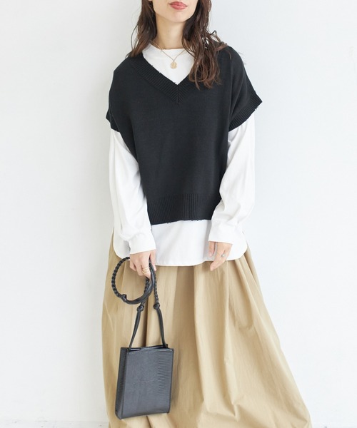 AIC.(エーアイシー)の「カットロンT×ダメージニットベストセット(ニット/セーター・レディース・チャコールグレー/ブラック/オフホワイト・FREE)」の8枚目の写真