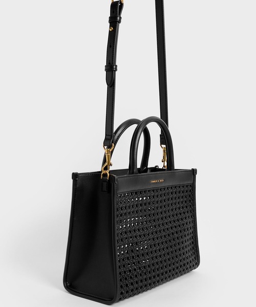 CHARLES&KEITH ウーブンダブルハンドル トートバッグ CHARLES & KEITH｜ウーブン ダブルハンドルトートバッグ