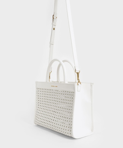 CHARLES & KEITH（チャールズ & キース）の「ウーブンダブルハンドル トートバッグ / Woven Double Handle Tote Bag（トートバッグ・レディース・ホワイト/ブラック/ブラウン・M）」の9枚目の写真
