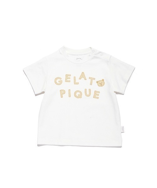 gelato pique（ジェラートピケ）の「【BABY】 クッキーロゴ baby Tシャツ（ベビーパジャマ/スリーパー・キッズ・オフホワイト/ピンク・80/70）」の4枚目の写真