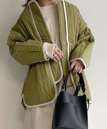 縦ステッチキルティング袖取り外しジャケット