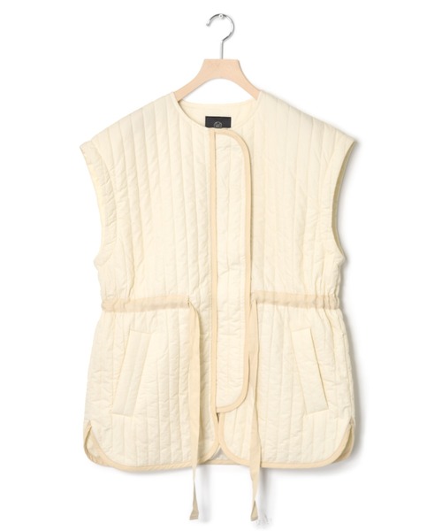 w closet（ダブルクローゼット）の「縦ステッチキルティング袖取り外しジャケット（ノーカラージャケット・レディース・カーキ/アイボリー・FREE）」の13枚目の写真