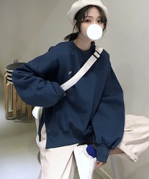 サイドスリットデザイン ミニロゴプリント スウェット トレーナー