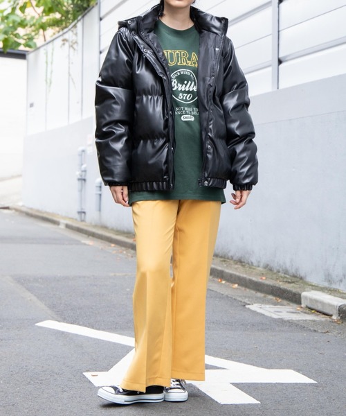 WEGO（ウィゴー）の「WEGO/フェイクレザーパデッドブルゾン（ダウンジャケット/コート・レディース・ブラック・FREE）」の2枚目の写真