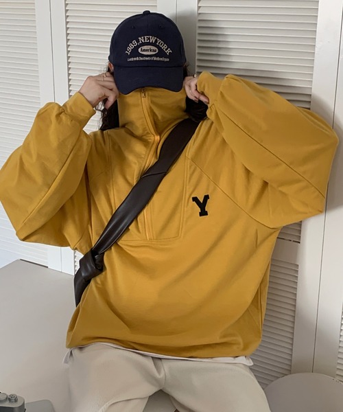 Diosfront（ディオスフロント）の「フロントジップハイネックワンポイント刺繍スウェットトレーナー（スウェット・レディース・ライトグレー/ネイビー/マスタード/ブルーグリーン/ボルドー/パープル/ブラック/グリーン・M/L/XL）」の9枚目の写真