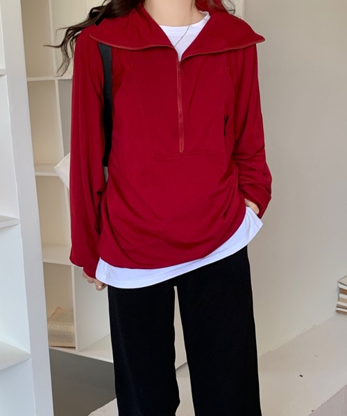 Diosfront（ディオスフロント）の「フロントジップハイネックワンポイント刺繍スウェットトレーナー（スウェット・レディース・ライトグレー/ネイビー/マスタード/ブルーグリーン/ボルドー/パープル/ブラック/グリーン・M/L/XL）」の22枚目の写真