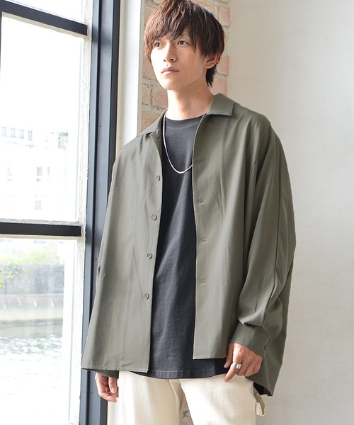 MinoriTY（マイノリティ）の「【MinoriTY】落ち感ビッグドルマンシャツ オーバーサイズシャツ メンズ シャツジャケット ドルマンスリーブシャツ 秋服 長袖（シャツ/ブラウス・メンズ・ブラック/カーキ/モカ/パープル系その他/チャコール/グリーン/グレー/ベージュ/ネイビー/ダークグリーン/グレイッシュベージュ・S/M/L）」の8枚目の写真
