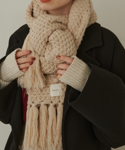 ポップコーン編みボリュームフリンジマフラー（マフラー）｜hinari