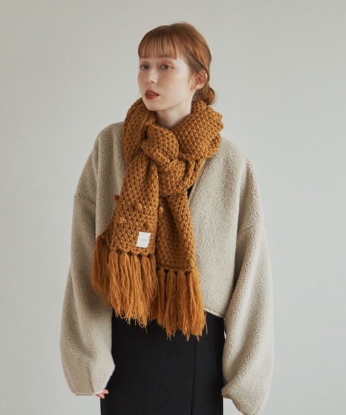 ポップコーン編みボリュームフリンジマフラー（マフラー）｜hinari
