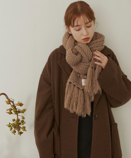 hinari(ヒナリ)の「ポップコーン編みボリュームフリンジマフラー(マフラー・レディース・オフホワイト/マスタード/モカ/ブラウン・FREE)」の15枚目の写真