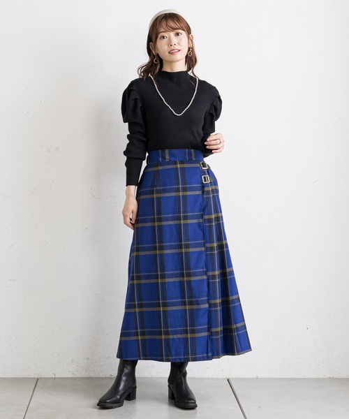 prose verse（プロズヴェール）の「タータンチェックサイドベルトスカート（スカート・レディース・チャコールグレー/ブルー・MEDIUM）」の17枚目の写真