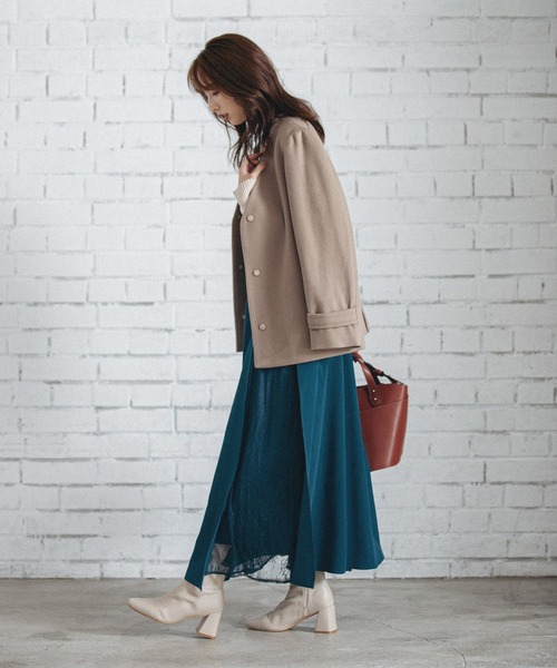 Andemiu(アンデミュウ)の「ノーカラージャケットコート238006(ノーカラーコート・レディース・ブラック/ベージュ/ライトベージュ・FREE)」の6枚目の写真