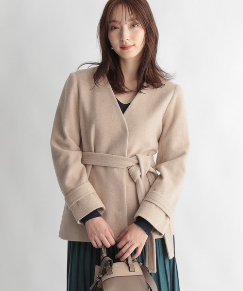 Andemiu(アンデミュウ)の「ノーカラージャケットコート238006(ノーカラーコート・レディース・ブラック/ベージュ/ライトベージュ・FREE)」の9枚目の写真