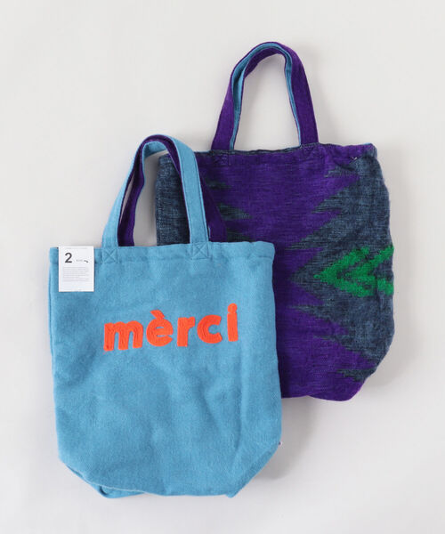 hint hint（ヒントヒント）の「【WEB限定】【hint hint/ヒントヒント】merci リバーシブルバッグ オルテガ柄（トートバッグ・レディース・ライトグレー/サックスブルー・FREE）」の2枚目の写真