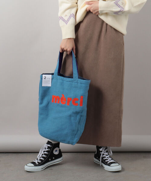 hint hint（ヒントヒント）の「【WEB限定】【hint hint/ヒントヒント】merci リバーシブルバッグ オルテガ柄（トートバッグ・レディース・ライトグレー/サックスブルー・FREE）」の9枚目の写真