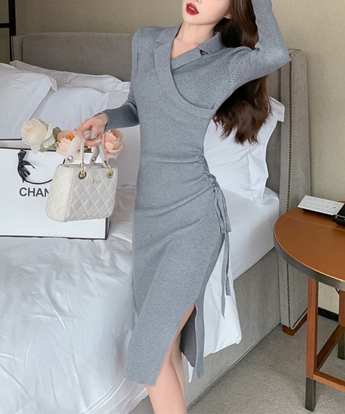 セール Jasmine 襟付きカクシュールvネックニットロングワンピース ワンピース Jasmine Grandiflorum ジャスミングランディフローラム のファッション通販 Zozotown