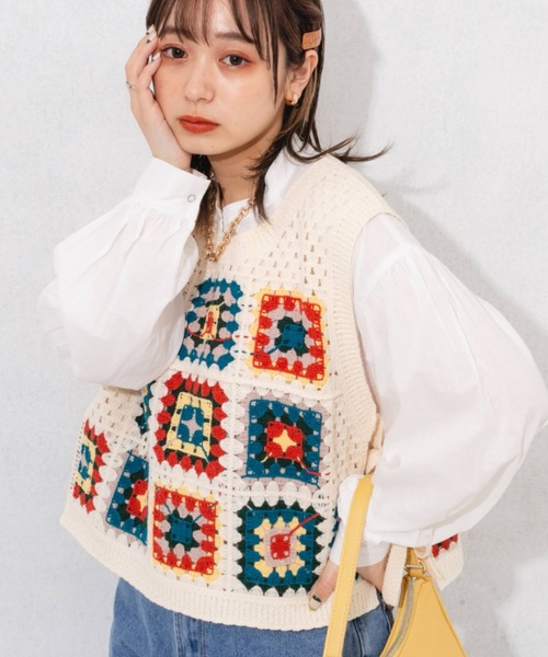nemne store（ネンネストア）の「クロシェ編みカラーベスト（ベスト