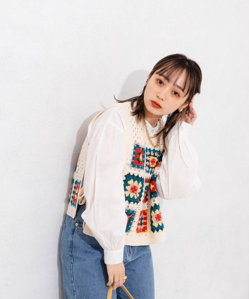 nemne store(ネンネストア)の「クロシェ編みカラーベスト(ベスト・レディース・パープル/レッド・フリー)」の21枚目の写真
