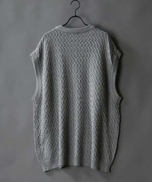 SITRY（シトリー）の「Openwork knitting vest/透かし編み ニットベスト（ベスト・メンズ・ブラック/グレー/グリーン/グレイッシュベージュ/ブルーグレー/ライトグリーン・M/L）」の12枚目の写真
