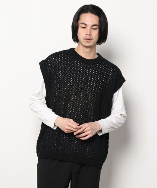 SITRY（シトリー）の「Openwork knitting vest/透かし編み ニットベスト（ベスト・メンズ・ブラック/グレー/グリーン/グレイッシュベージュ/ブルーグレー/ライトグリーン・M/L）」の17枚目の写真