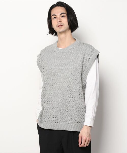 SITRY（シトリー）の「Openwork knitting vest/透かし編み ニットベスト（ベスト・メンズ・ブラック/グレー/グリーン/グレイッシュベージュ/ブルーグレー/ライトグリーン・M/L）」の18枚目の写真