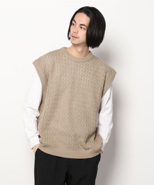 SITRY（シトリー）の「Openwork knitting vest/透かし編み ニットベスト（ベスト・メンズ・ブラック/グレー/グリーン/グレイッシュベージュ/ブルーグレー/ライトグリーン・M/L）」の19枚目の写真