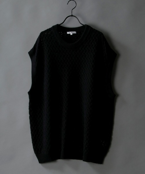 SITRY（シトリー）の「Openwork knitting vest/透かし編み ニットベスト（ベスト・メンズ・ブラック/グレー/グリーン/グレイッシュベージュ/ブルーグレー/ライトグリーン・M/L）」の21枚目の写真