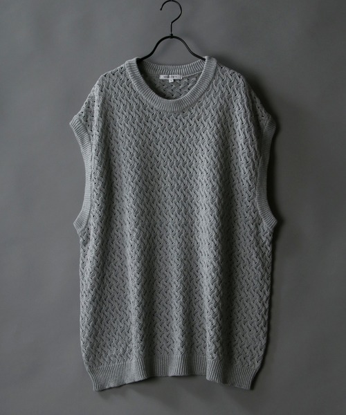 SITRY（シトリー）の「Openwork knitting vest/透かし編み ニットベスト（ベスト・メンズ・ブラック/グレー/グリーン/グレイッシュベージュ/ブルーグレー/ライトグリーン・M/L）」の22枚目の写真