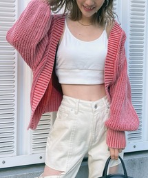 畦編みブリーチニットカーディガン