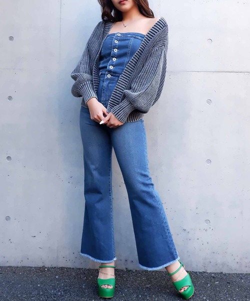 SPIRALGIRL（スパイラルガール）の「畦編みブリーチニットカーディガン（カーディガン/ボレロ・レディース・ネイビー/オフホワイト/オレンジ・FREE）」の6枚目の写真