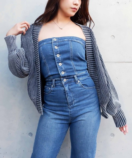 SPIRALGIRL（スパイラルガール）の「畦編みブリーチニットカーディガン（カーディガン/ボレロ・レディース・ネイビー/オフホワイト/オレンジ・FREE）」の7枚目の写真