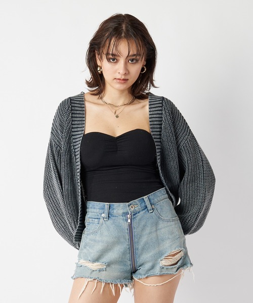 SPIRALGIRL（スパイラルガール）の「畦編みブリーチニットカーディガン（カーディガン/ボレロ・レディース・ネイビー/オフホワイト/オレンジ・FREE）」の20枚目の写真