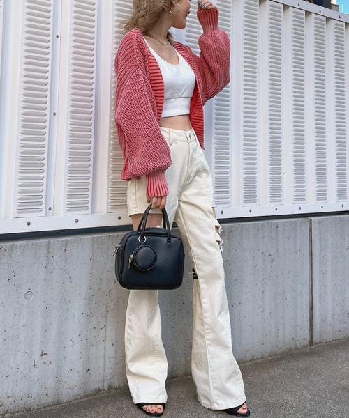 SPIRALGIRL（スパイラルガール）の「畦編みブリーチニットカーディガン（カーディガン/ボレロ・レディース・ネイビー/オフホワイト/オレンジ・FREE）」の10枚目の写真