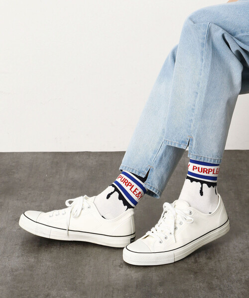 Purple&Yellow(パープルアンドイエロー)の「ドリップライン&ロゴショートソックス(ソックス/靴下・メンズ・ホワイト/ブラック/パープル・27.0cm)」の2枚目の写真