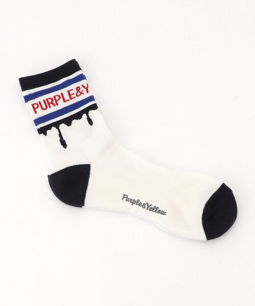 Purple&Yellow(パープルアンドイエロー)の「ドリップライン&ロゴショートソックス(ソックス/靴下・メンズ・ホワイト/ブラック/パープル・27.0cm)」の4枚目の写真