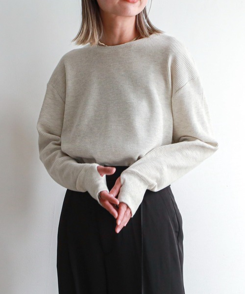 feepur（フェピュール）の「コットンサーマルロンT（Tシャツ/カットソー・レディース・ブラック/オフホワイト/杢グレー・MEDIUM）」の3枚目の写真