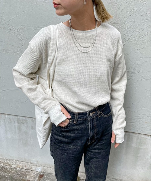 feepur（フェピュール）の「コットンサーマルロンT（Tシャツ/カットソー・レディース・ブラック/オフホワイト/杢グレー・MEDIUM）」の7枚目の写真