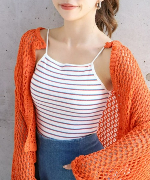 moment+（モーメントプラス）の「カップ付き ボーダーテレコ スクエアブラトップ（チューブトップ・レディース・ブラック/オフホワイト/グリーン/ホワイト系その他/杢グレー/イエロー×グリーン/ブルー・M）」の3枚目の写真