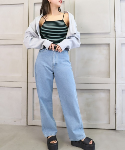 moment+（モーメントプラス）の「カップ付き ボーダーテレコ スクエアブラトップ（チューブトップ・レディース・ブラック/オフホワイト/グリーン/ホワイト系その他/杢グレー/イエロー×グリーン/ブルー・M）」の20枚目の写真