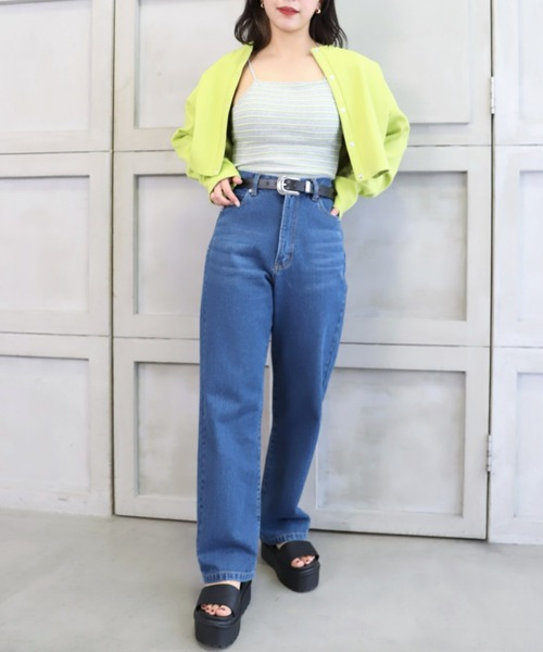 moment+（モーメントプラス）の「カップ付き ボーダーテレコ スクエアブラトップ（チューブトップ・レディース・ブラック/オフホワイト/グリーン/ホワイト系その他/杢グレー/イエロー×グリーン/ブルー・M）」の15枚目の写真