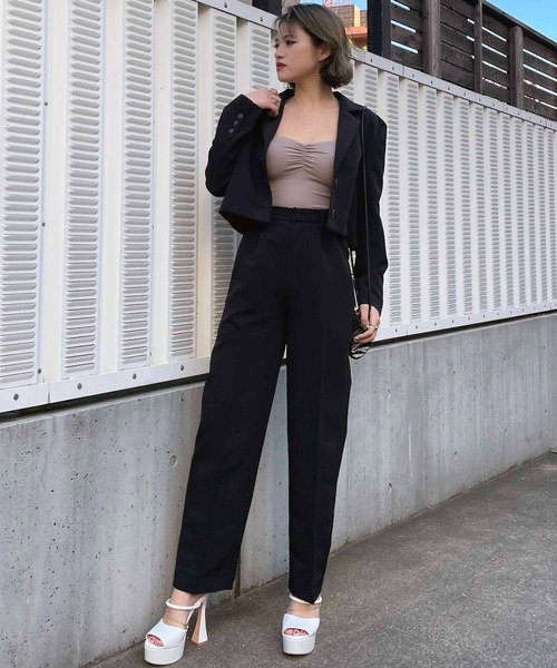 SPIRALGIRL(スパイラルガール)の「ベーシックタックパンツ(スラックス・レディース・グリーン/ブラック/ベージュ・FREE)」の7枚目の写真