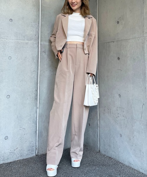 SPIRALGIRL(スパイラルガール)の「ベーシックタックパンツ(スラックス・レディース・グリーン/ブラック/ベージュ・FREE)」の6枚目の写真