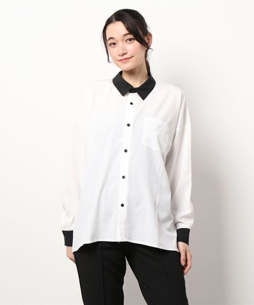 THISIS（ディスイズ）の「ビッグシルエット ポリストレッチ クレリックシャツ レディース（シャツ/ブラウス・レディース・グレイッシュベージュ/サックスブルー/グリーン/チャコール/ホワイト/ネイビー/ブラック/パープル・MEDIUM/X-LARGE/LARGE）」の2枚目の写真