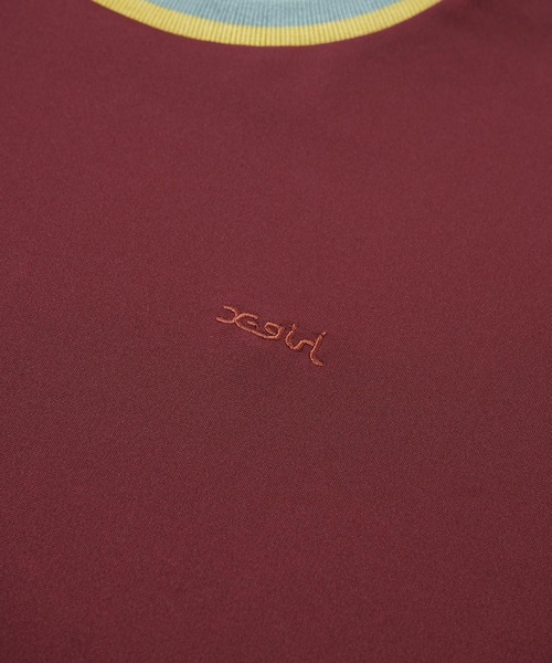 X-girl(エックスガール)の「CONTRAST COLLAR S/S BIG TEE/ビッグシルエットTシャツ(Tシャツ/カットソー・レディース・ホワイト/チャコール/バーガンディー・M/S)」の10枚目の写真