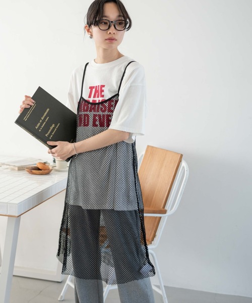 WEGO（ウィゴー）の「WEGO/メッシュキャミワンピース（ワンピース・レディース・ホワイト/ブラック・FREE）」の9枚目の写真