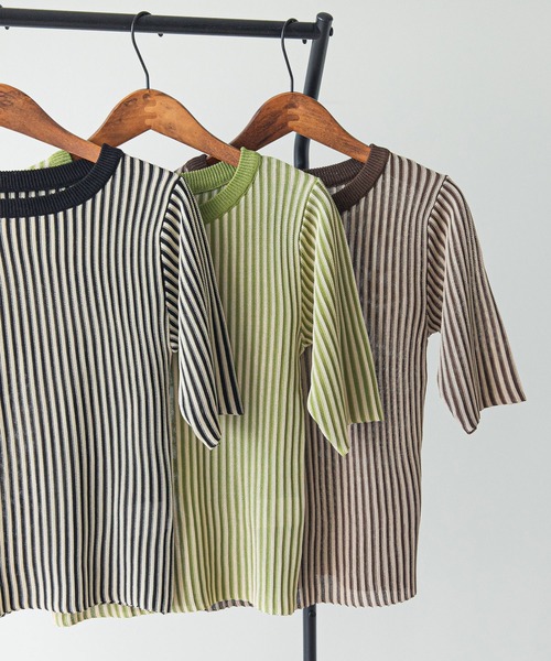 rectangle（レクタングル）の「バイカラーリブニットトップス（ニット/セーター・レディース・ブラック/ブラウン/グリーン・FREE）」の15枚目の写真